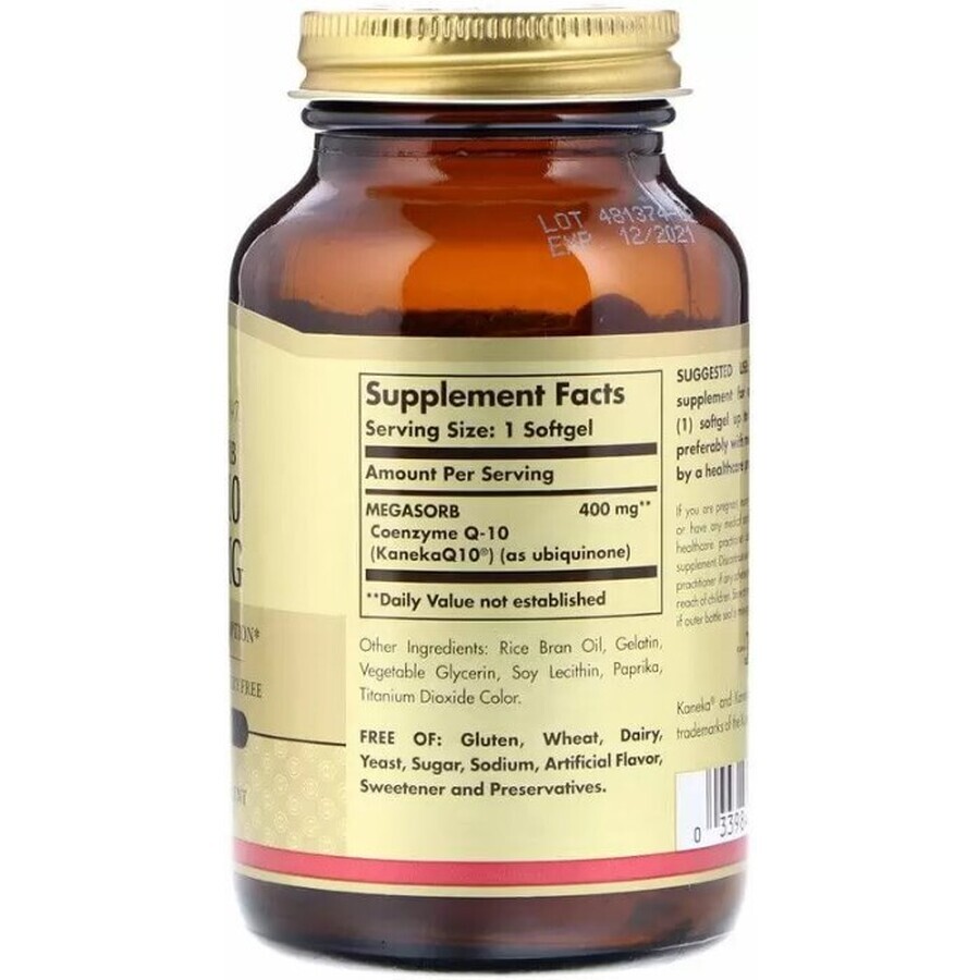 Дієтична добавка Solgar Коензим Q10, 400 мг, 60 гелевих капсул: ціни та характеристики