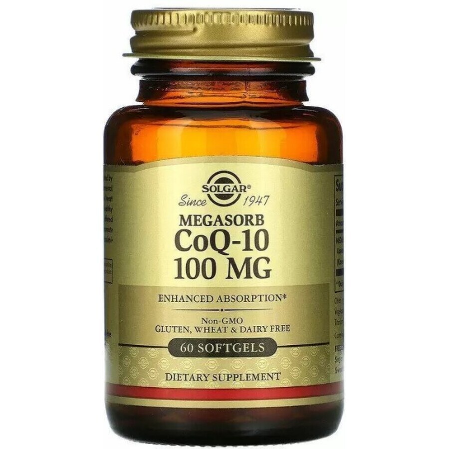 Дієтична добавка Solgar Коензим Q10, 100 мг, 60 гелевих капсул: ціни та характеристики