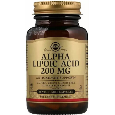 Диетическая добавка Solgar Альфа-липоевая кислота, 200 мг, 50 вегетарианских капсул