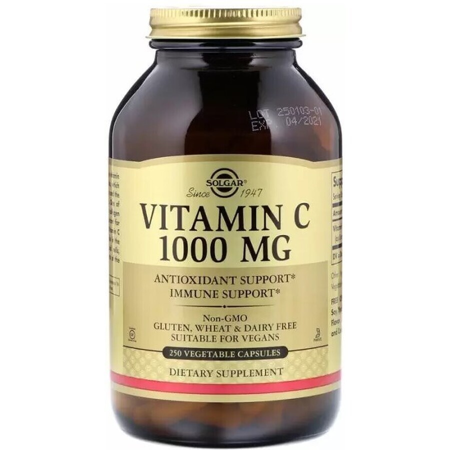 Диетическая добавка Solgar Витамин С, 1000 мг, 250 вегетарианских капсул: цены и характеристики