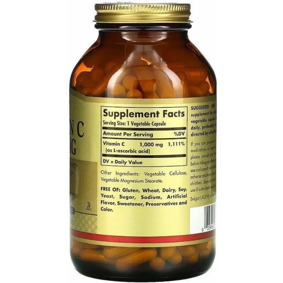 Дієтична добавка Solgar Вітамін С, 1000 мг, 250 вегетаріанських капсул: ціни та характеристики