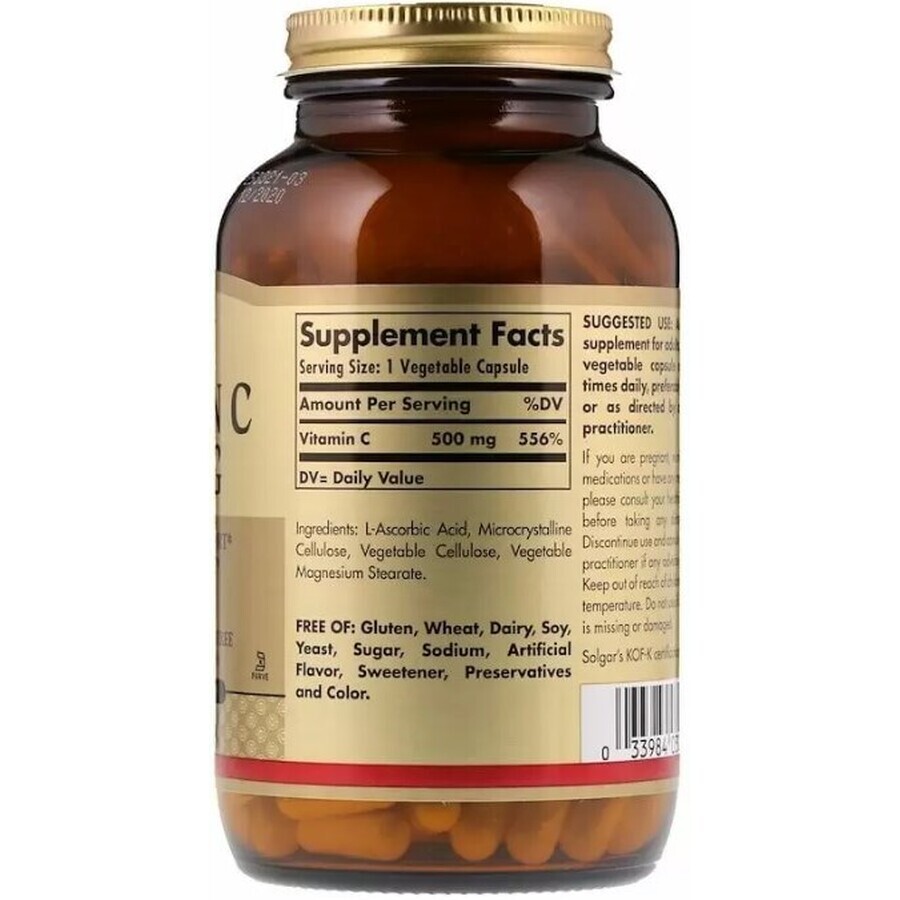 Диетическая добавка Solgar Витамин С, 500 мг, 250 вегетарианских капсул: цены и характеристики
