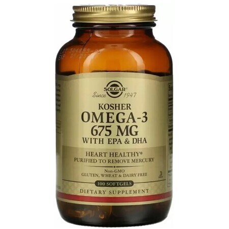 Диетическая добавка Solgar Омега-3 кошерная, 675 мг, 100 гелевых капсул.