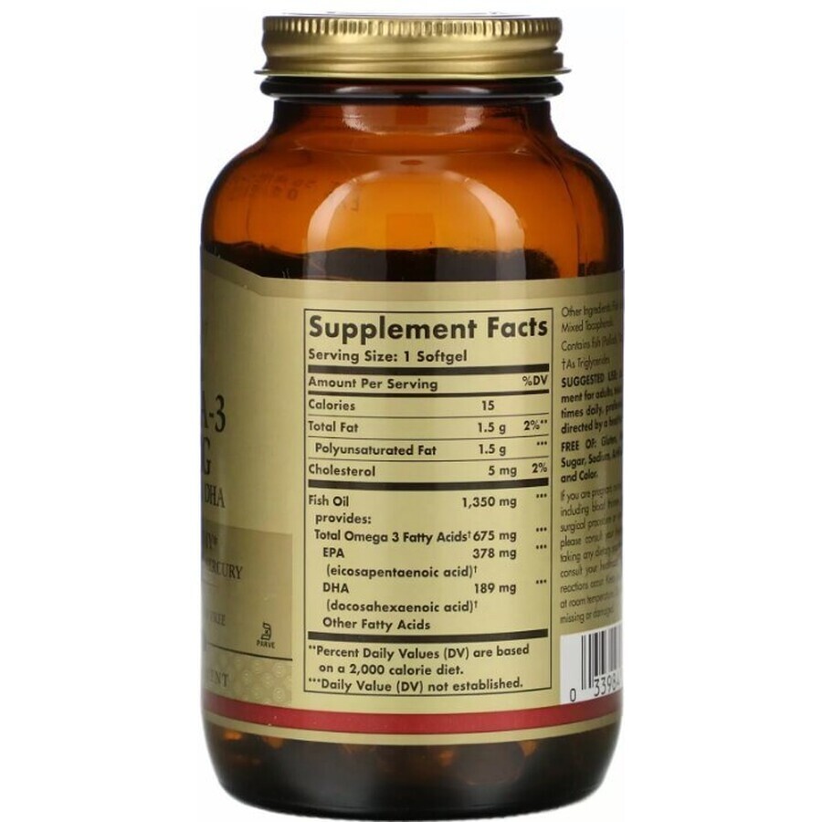 Диетическая добавка Solgar Омега-3 кошерная, 675 мг, 100 гелевых капсул.: цены и характеристики