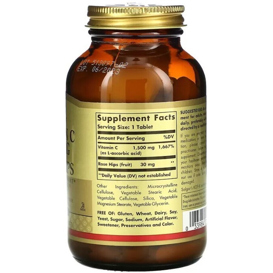Дієтична добавка Solgar Вітамін С шипшина, 1500 мг, 90 таблеток: ціни та характеристики