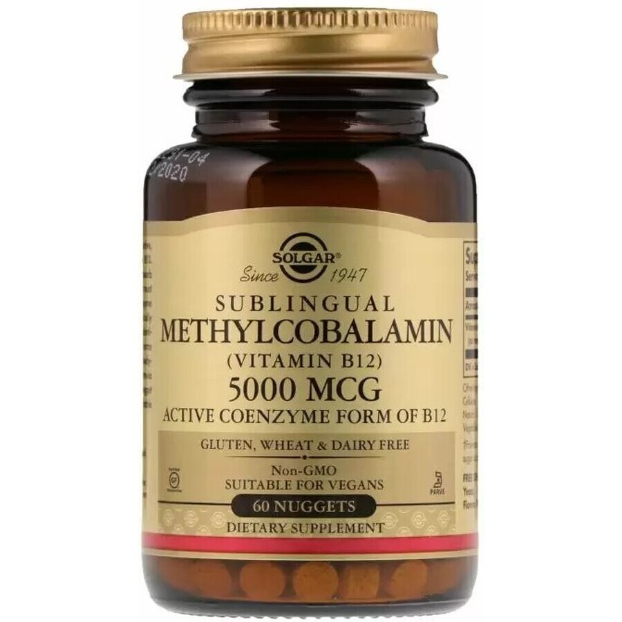 Дієтична добавка Solgar Вітамін В12 (метилкобаламін), 5000 мкг, 60 таблеток: ціни та характеристики