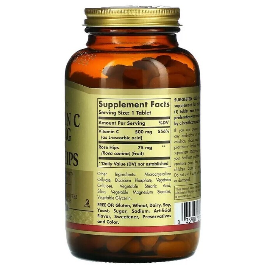 Дієтична добавка Solgar Вітамін С з шипшиною, 500 мг, 250 таблеток: ціни та характеристики