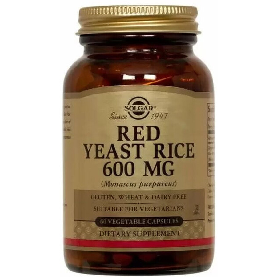 Дієтична добавка Solgar Червоний дріжджовий рис, 600 мг, 60 вегетаріанських капсул: ціни та характеристики