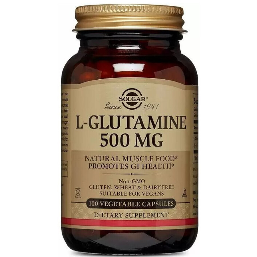Дієтична добавка Solgar L- глютамін, 500 мг, 100 вегетаріанських капсул: ціни та характеристики