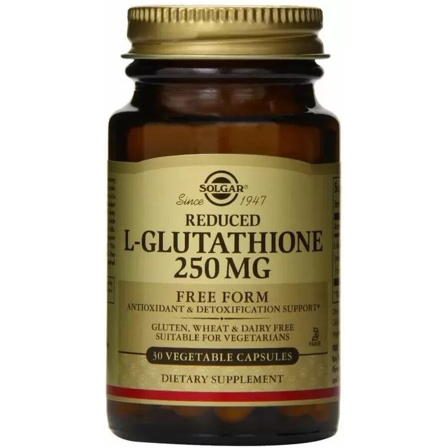 Дієтична добавка Solgar L-глутатіон, 250 мг, 30 вегетаріанських капсул: ціни та характеристики
