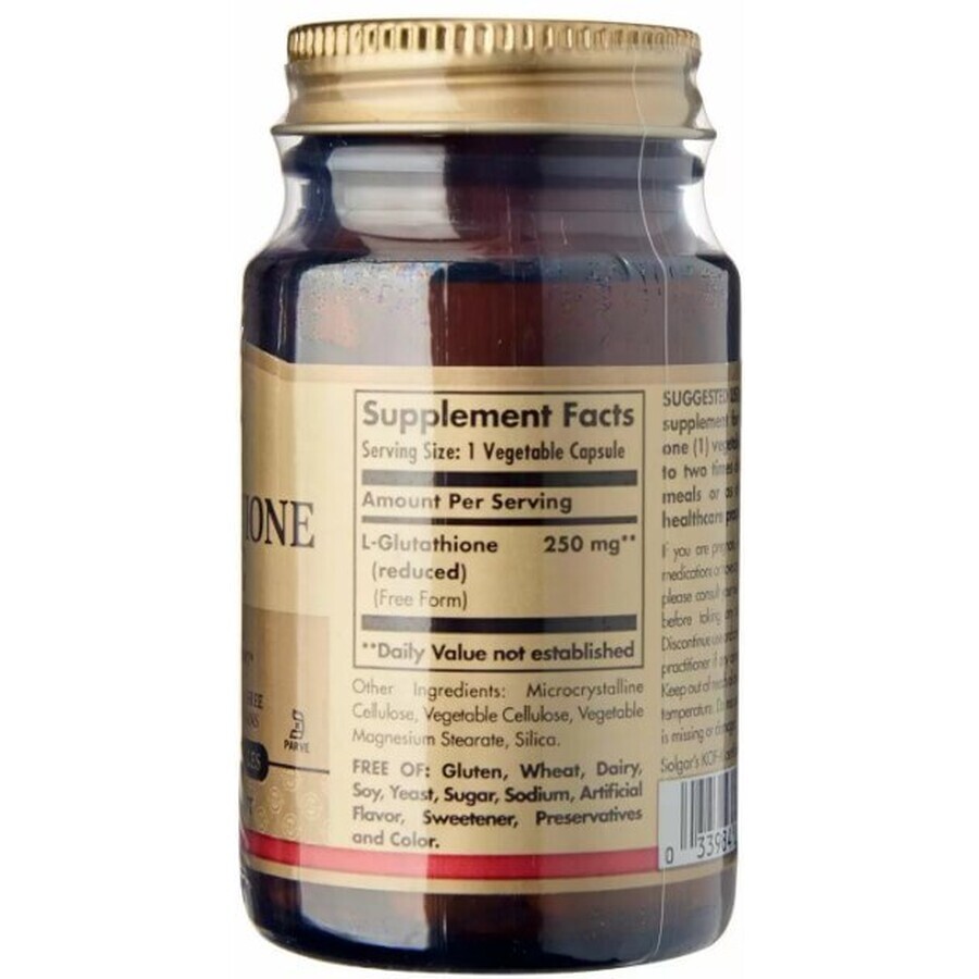 Дієтична добавка Solgar L-глутатіон, 250 мг, 30 вегетаріанських капсул: ціни та характеристики