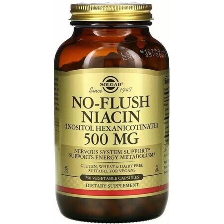 Дієтична добавка Solgar Ніацин, 500 мг, 250 вегетаріанських капсул