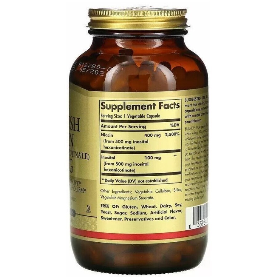 Дієтична добавка Solgar Ніацин, 500 мг, 250 вегетаріанських капсул: ціни та характеристики