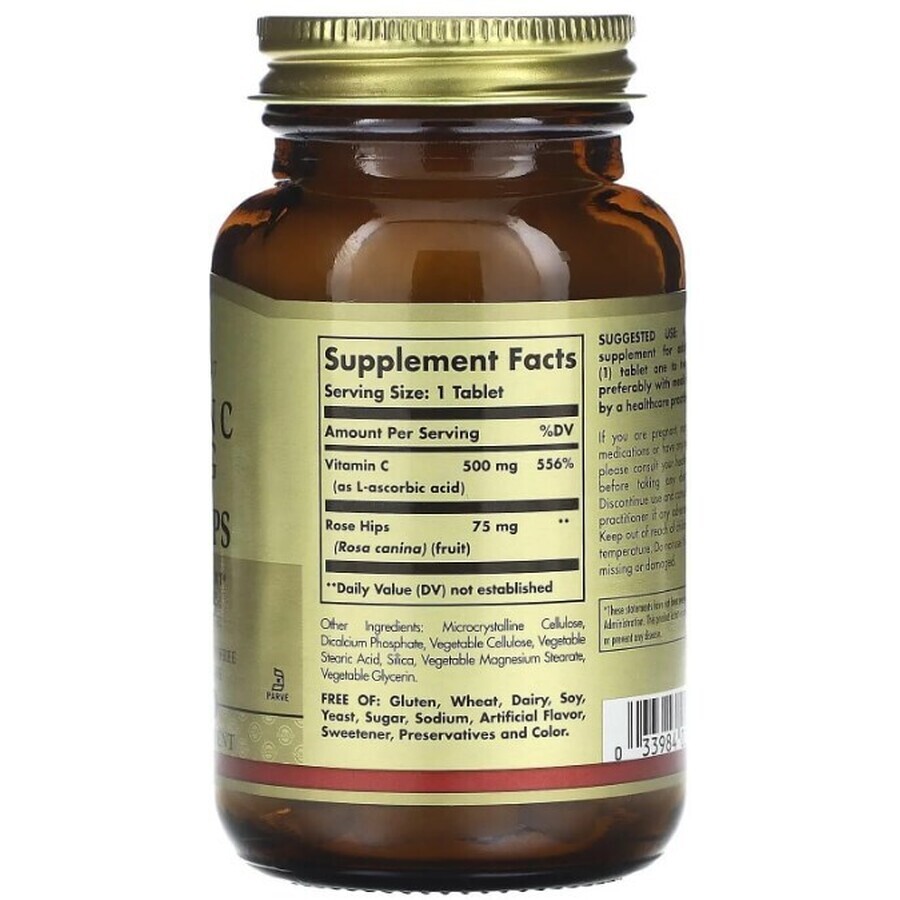 Дієтична добавка Solgar Витамин С с шиповником, 500 мг, 100 таблеток: ціни та характеристики