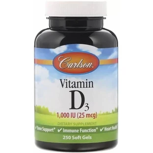 Дієтична добавка Carlson Labs Вітамін D3, 1000 МО (25 мкг), 250 гелевих капсул