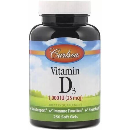 Диетическая добавка Carlson Labs Витамин D3, 1000 МЕ (25 мкг), 250 гелевых капсул