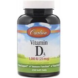 Дієтична добавка Carlson Labs Вітамін D3, 1000 МО (25 мкг), 250 гелевих капсул