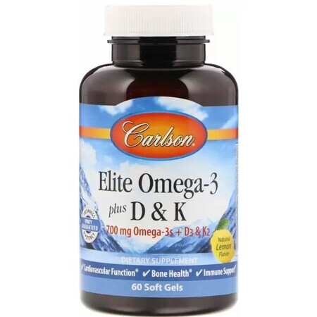 Диетическая добавка Carlson Labs Омега 3+ витамин Д3 и витамин К, 60 гелевых капсул