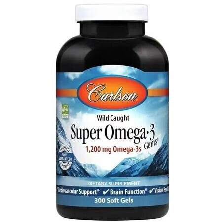 Дієтична добавка Carlson Labs Омега-3, риб'ячий жир, 1200 мг, 300 гелевих капсул