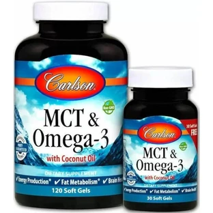 Диетическая добавка Carlson Labs МСТ и Омега-3, 120 гелевых капсул+30 гелевых капсул бесплатно