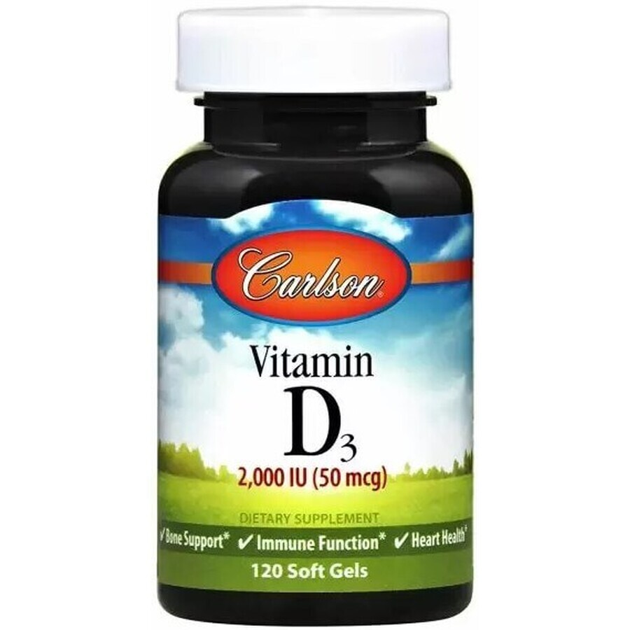 Дієтична добавка Carlson Labs Вітамін Д3, 2000 МО (50 мкг), 120 гелевих капсул: ціни та характеристики