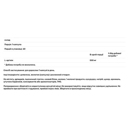 Диетическая добавка Douglas Laboratories L-аргинин, 500 мг, 60 капсул: цены и характеристики