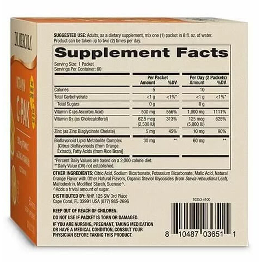 Дієтична добавка Dr. Mercola Вітамін С + цинк + Д3, смак апельсина, 60 стиків: ціни та характеристики