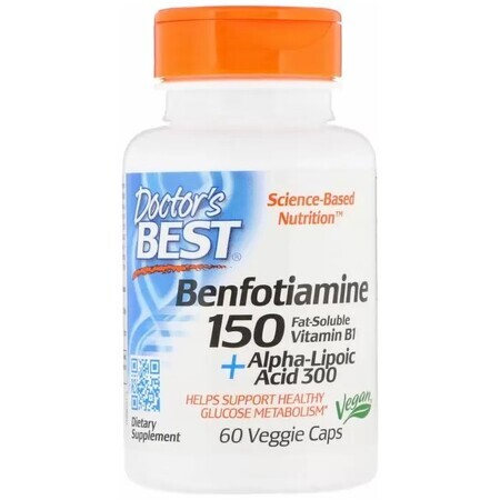 Дієтична добавка Doctor's Best Альфа-ліпоєва кислота + Бенфотіамін, 150/300 мг, 60 капсул