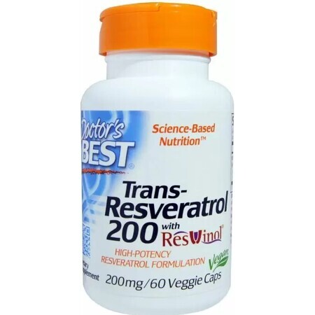 Дієтична добавка Doctor's Best Ресвератрол, 200 мг, 60 вегетаріанських капсул