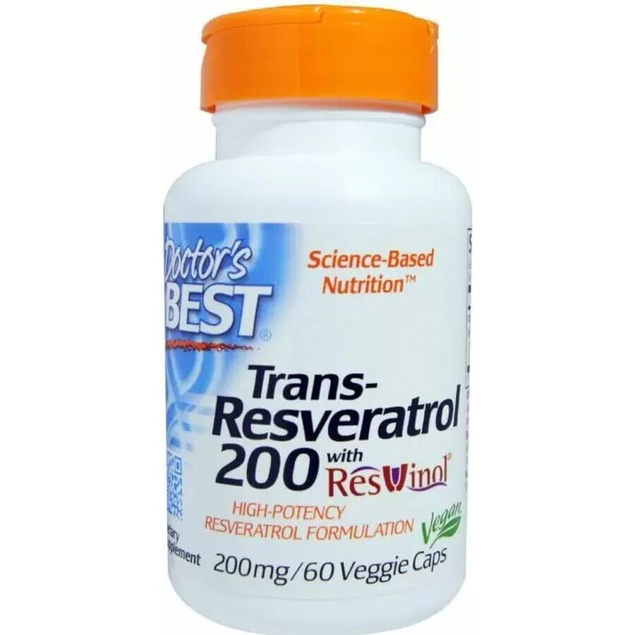 Диетическая добавка Doctor's Best Ресвератрол, 200 мг, 60 вегетарианских капсул: цены и характеристики