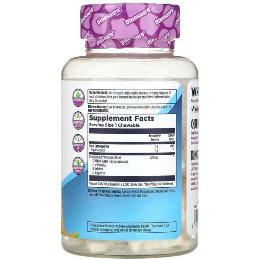 Диетическая добавка KAL Пробиотики Дино-дофилус для детей, вкус вишни, 60 жевательных таблеток: цены и характеристики