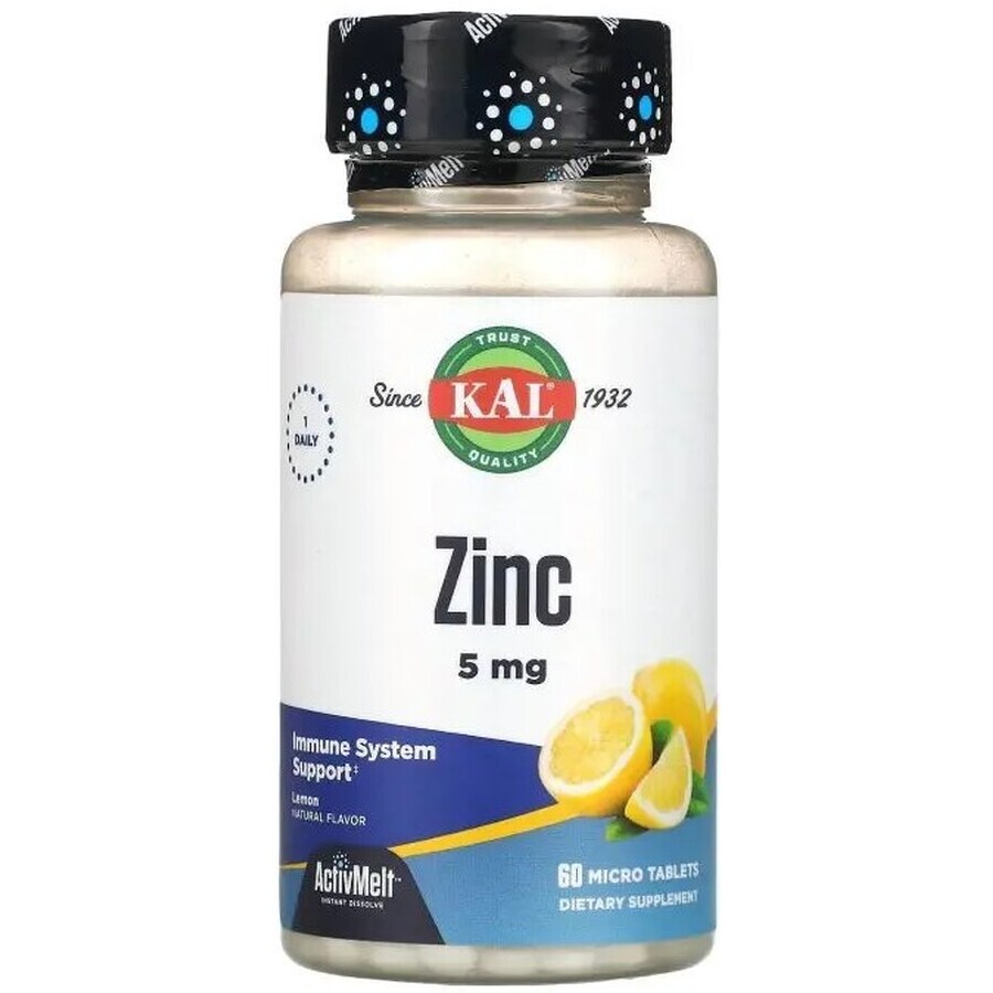 Диетическая добавка KAL Цинк, вкус лимона, 5 мг, 60 таблеток: цены и характеристики