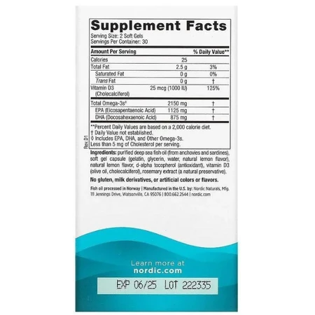 Дієтична добавка Nordic Naturals Риб'ячий жир, 2150 мг, 60 гелевих капсул: ціни та характеристики