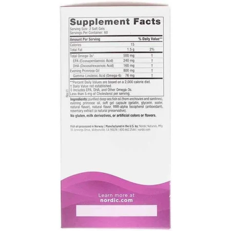 Диетическая добавка Nordic Naturals Омега-3+ вечерняя примула для женщин (лимон), 120 капсул: цены и характеристики