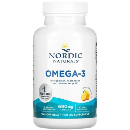 Дієтична добавка Nordic Naturals Очищений риб'ячий жир, смак лимона, 690 мг, 180 гелевих капсул: ціни та характеристики
