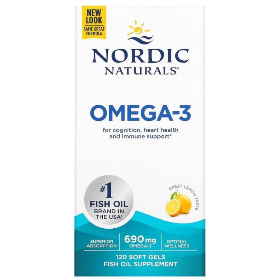 Дієтична добавка Nordic Naturals Очищений риб'ячий жир, смак лимона, 690 мг, 180 гелевих капсул: ціни та характеристики
