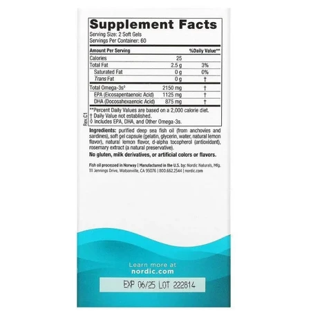 Дієтична добавка Nordic Naturals Риб'ячий жир, 2150 мг, 120 гелевых капсул: ціни та характеристики