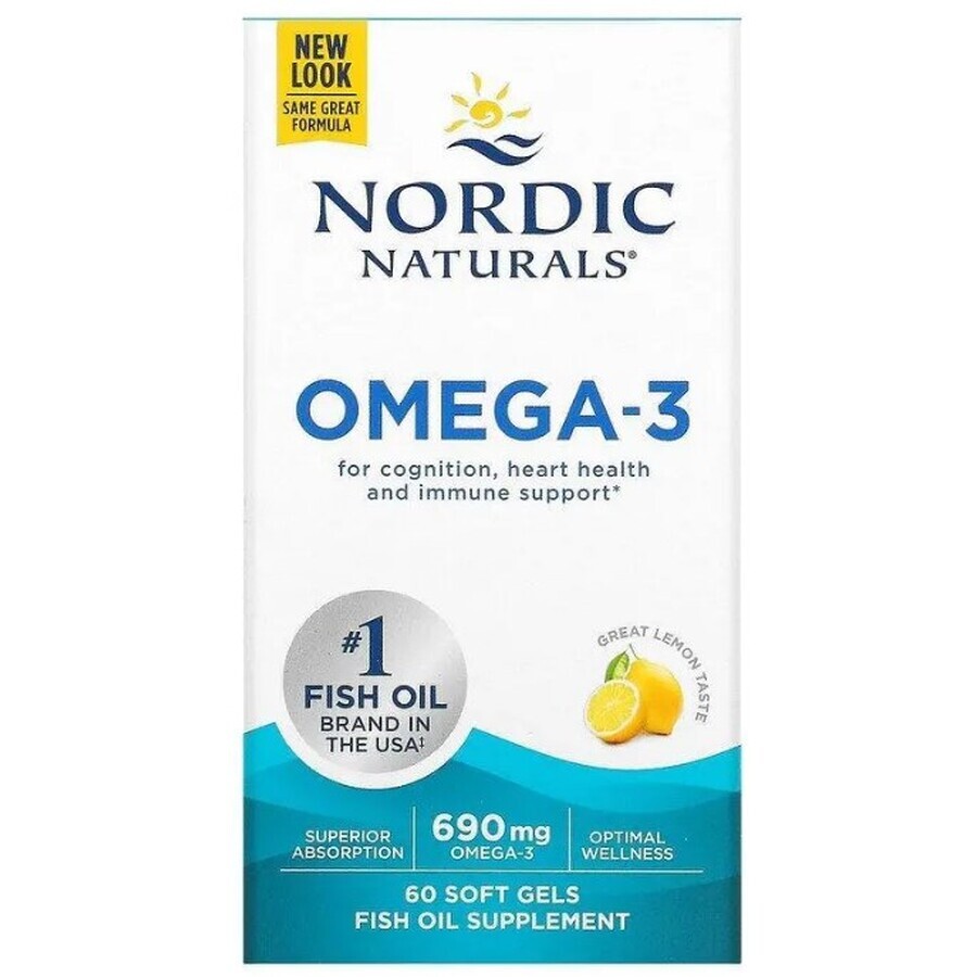 Дієтична добавка Nordic Naturals Очищений риб'ячий жир (лимон), 690 мг, 60 капсул: ціни та характеристики