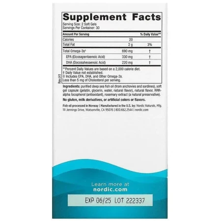 Дієтична добавка Nordic Naturals Очищений риб'ячий жир (лимон), 690 мг, 60 капсул: ціни та характеристики