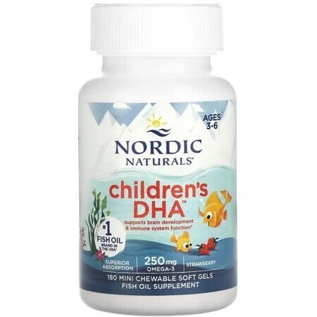 Диетическая добавка Nordic Naturals Рыбий жир для детей, 250 мг, 180 гелевых капсул