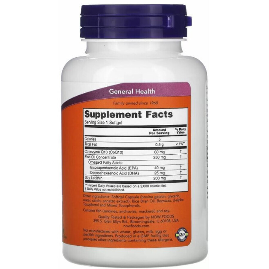 Коензим Q10 60 мг з Омега-3 Now Foods, 60 гелевих капсул: ціни та характеристики
