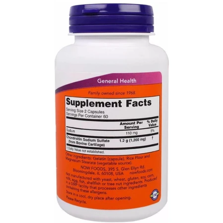 Хондроітин сульфат, Chondroitin Sulfate, Now Foods, 600 мг, 120 капсул: ціни та характеристики