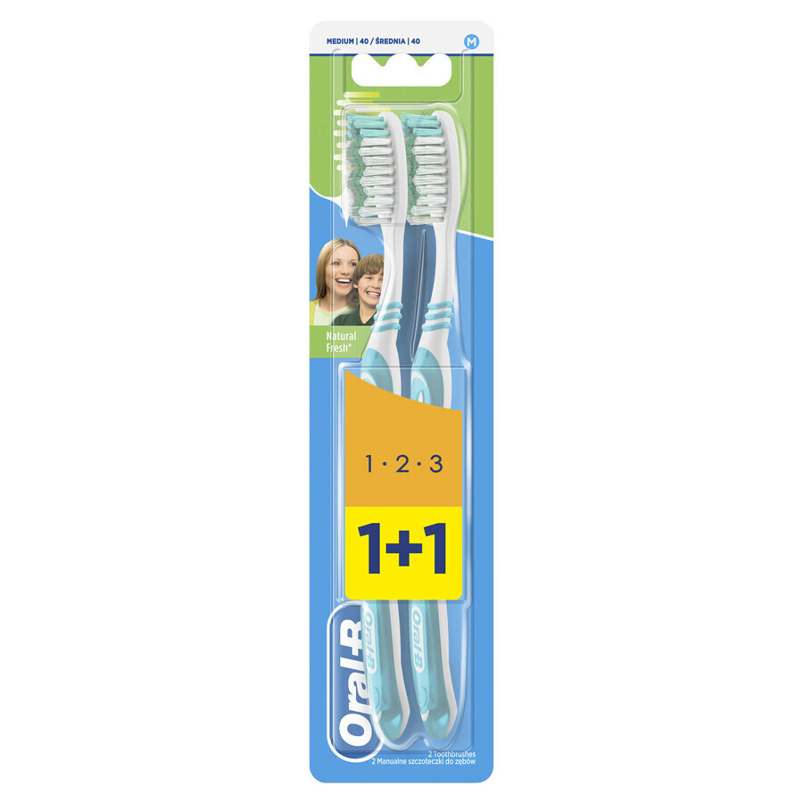 Зубна щітка Oral-B 1 - 2 - 3 Чистота Свіжість Сила Clean Fresh Strong 40 середньої жорсткості 2 шт : ціни та характеристики