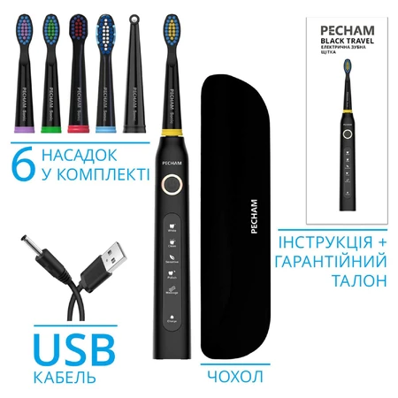 Зубная щетка звуковая электрическая Pecham Black PC-080: цены и характеристики