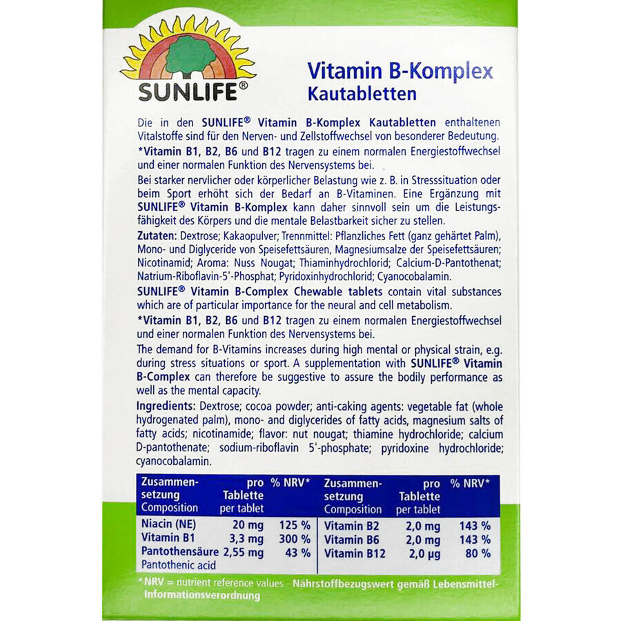 Вітаміни SUNLIFE Vitamin B-Komplex таблетки жувальні №72: ціни та характеристики