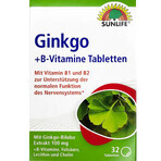 Вітаміни SUNLIFE Ginkgo + B-Vitamine Гінкго з вітамінами В таблетки №32: ціни та характеристики