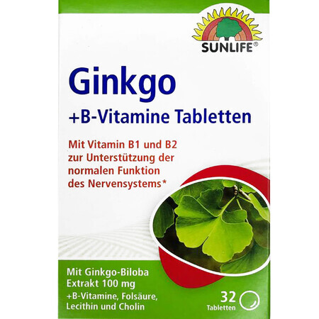 Вітаміни SUNLIFE Ginkgo + B-Vitamine Гінкго з вітамінами В таблетки №32
