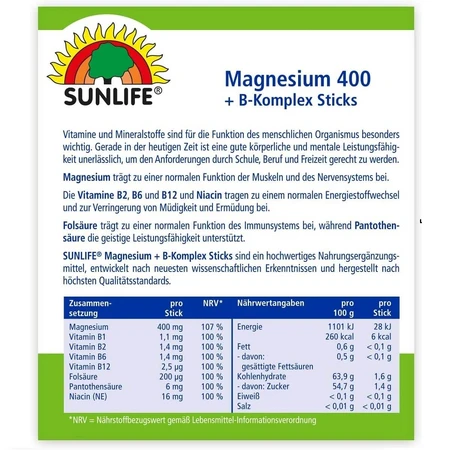 Вітаміни Sunlife Magnesium 400 + B-Komplex Sticks стіки №20: ціни та характеристики