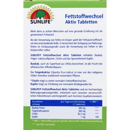 Таблетки Sunlife Fettstoffwechsel Aktiv Tabletten для терапії надмірної ваги табл. №32: ціни та характеристики