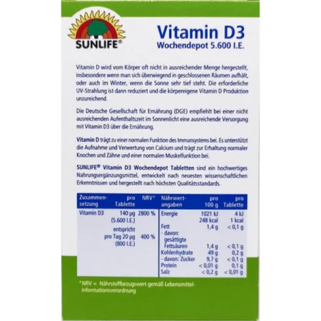 Витамины Sunlife Vitamin D3 5600 I.E. табл. №20: цены и характеристики